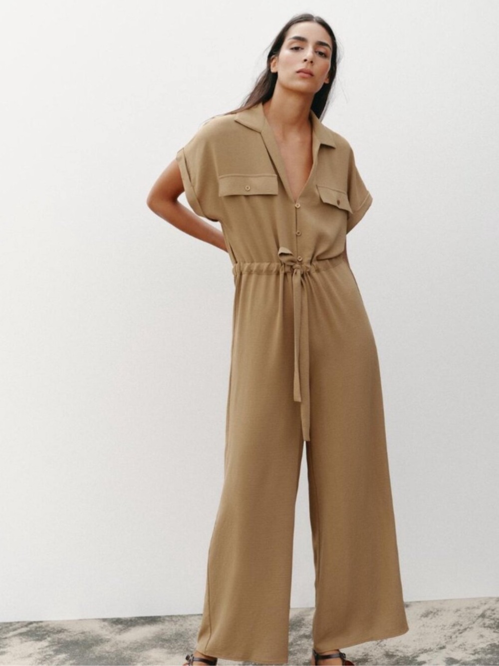 Zara Oversized Utility Jumpsuit in Camel Brown